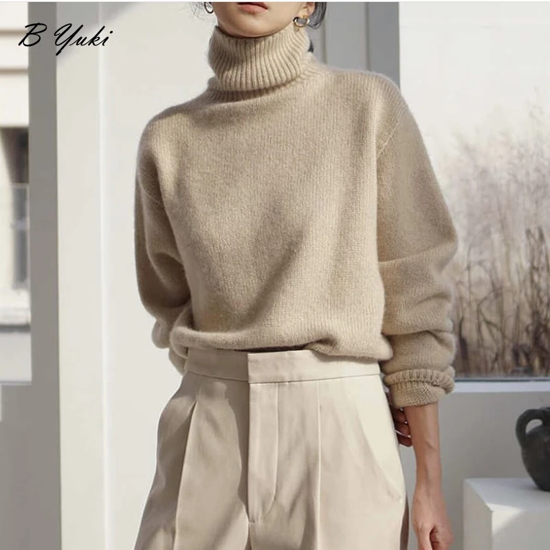 Blessyuki Oversized Cashmere Turtleneck Knitted Sweater Women Winter Thicken Warm Solid Basic Pullover Female Casual Soft Jumper