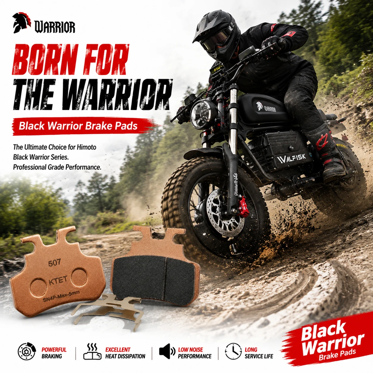 Black Warrior Brake Pads Semi-Metallic Night Ride Safe 2 Pairs for Himoto Black Warrior OWAYEBIKE
