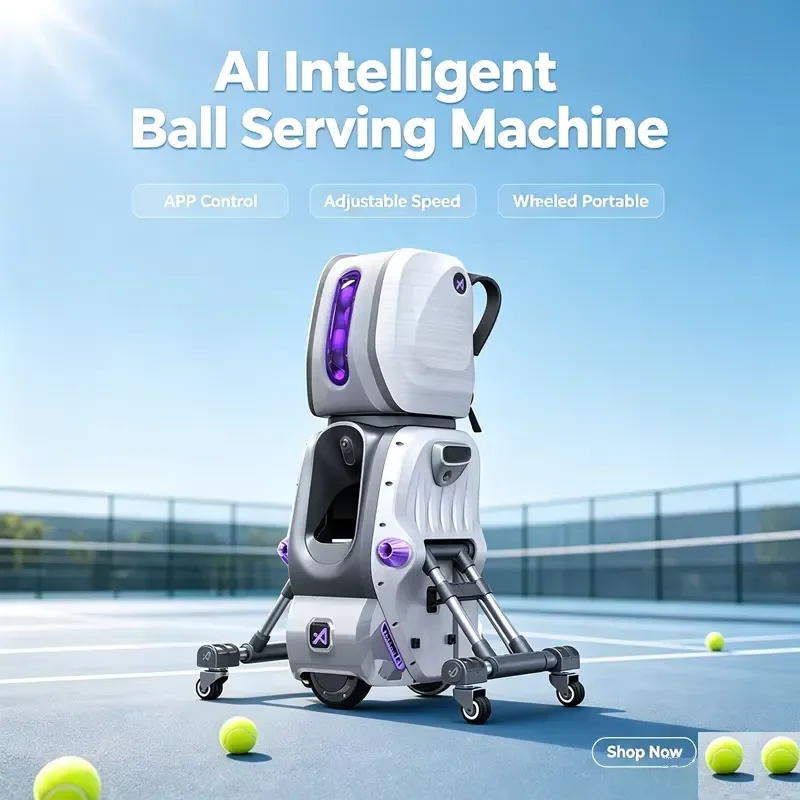 New AceiiLab AI Smart Positioning Ball Serving Machine Multi-angle Adjustable Portable Wheeled Auto Ball Feeder Trainer