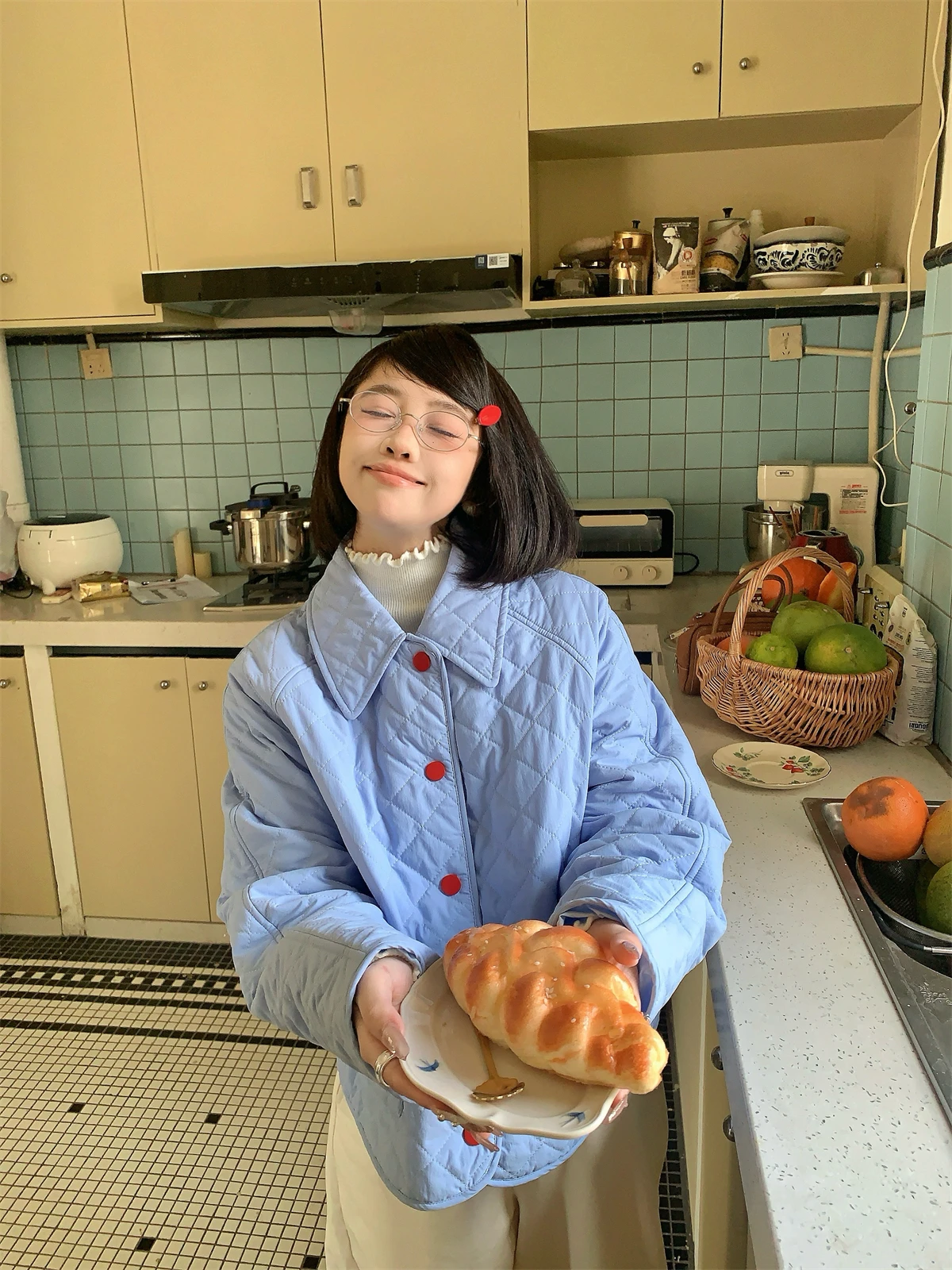 

ort American Sle Cotton Jaet Quilted Collar Retro Autumn Winter Coat for Women Thiened Polyester Fabric