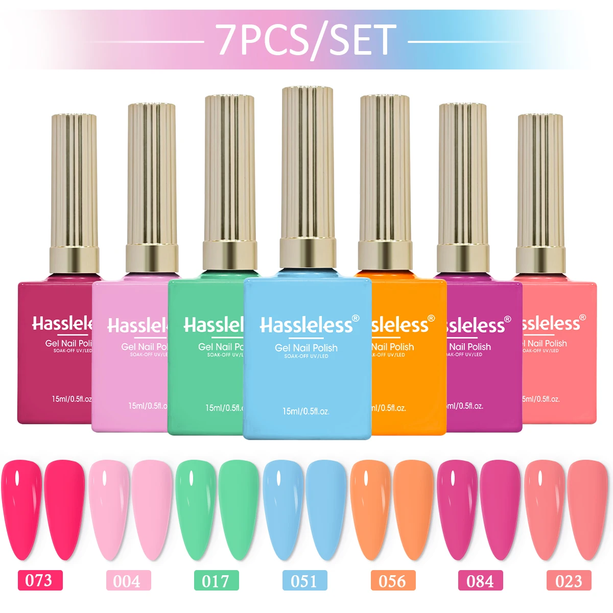 Hassleless 7-Piece 15ml Gel Nail Polish Set, A New Trendy Nail Polish Set, Removable, Featuring Nail Art Designs, Alcohol-Free