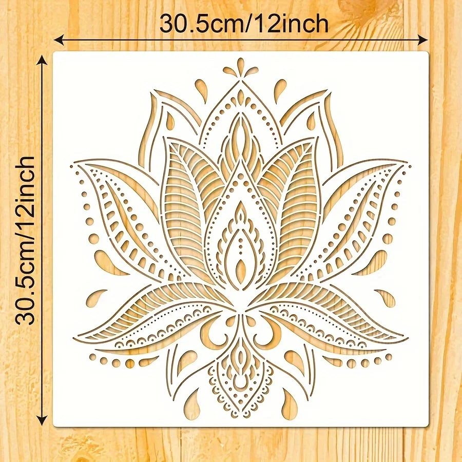 1PC Mandala Stencil 11.8x11.8 inch Reusable Painting Template for Wall Decor, Yoga Room, Wood Signs, Fabric, DIY Crafts