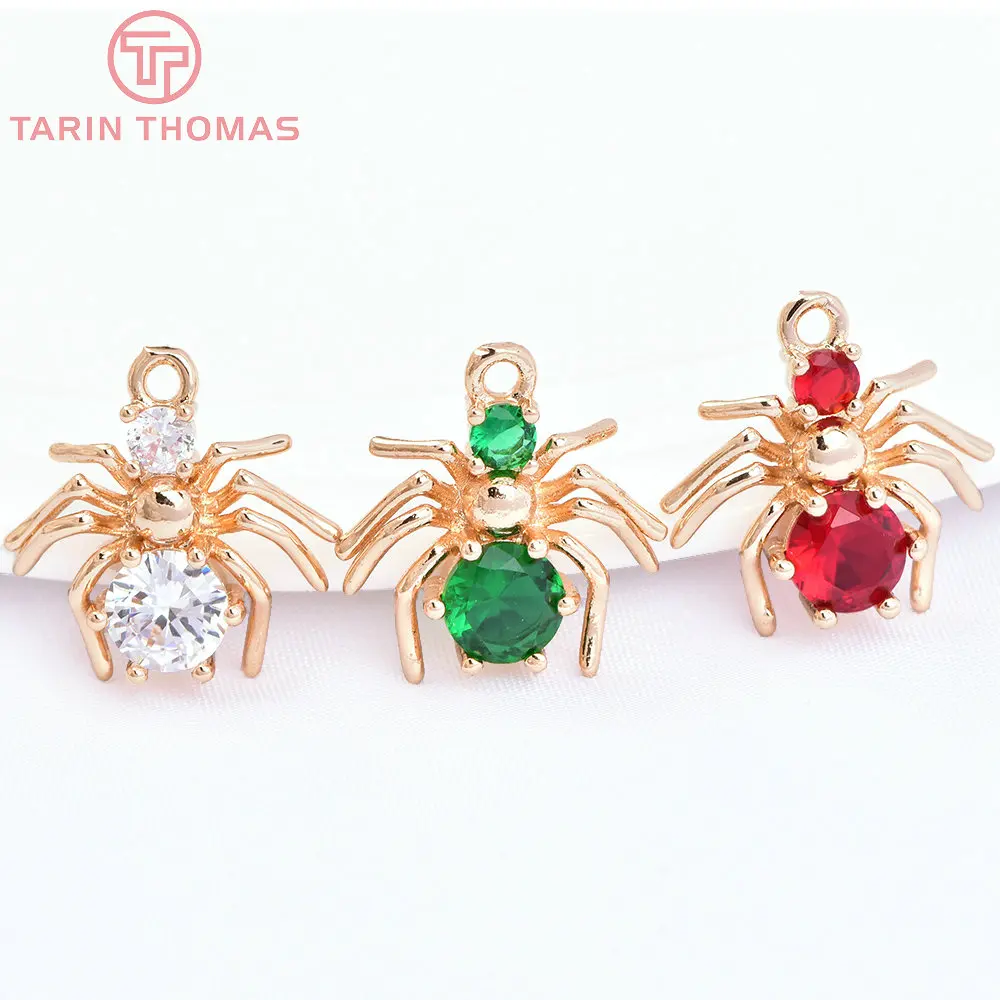 (665)6PCS 15.5x13.5MM 24K Gold Color Plated Brass with Zircon Spider Charms Pendants High Quality Diy Jewelry Accessories