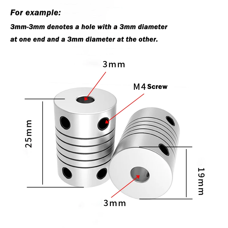 Aluminum Alloy Elastic Coupling Bore 3/4/5/6/7/8/10mm Flexible Jaw Shaft Coupling Winding Screw Motor Encoder D19xL25