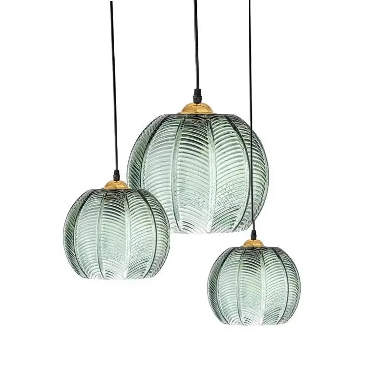 

Nordic postmodern restaurant chandelier creative simplicity dark green leaf pattern glass lamp hotel study chandelier