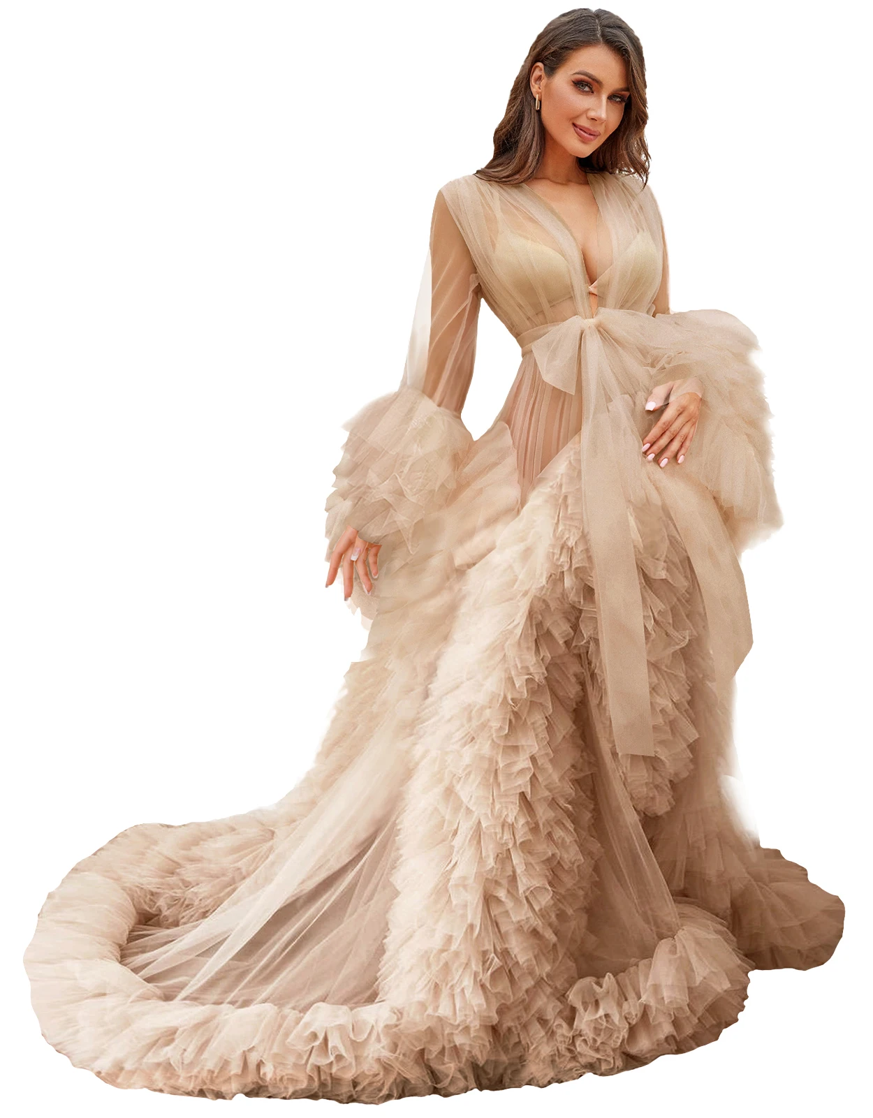 

Khaki Pregnancy Dresses Photography Commemoration Ruffles Chiffon Sexy Dresses Women Fluffy Tulle Robe