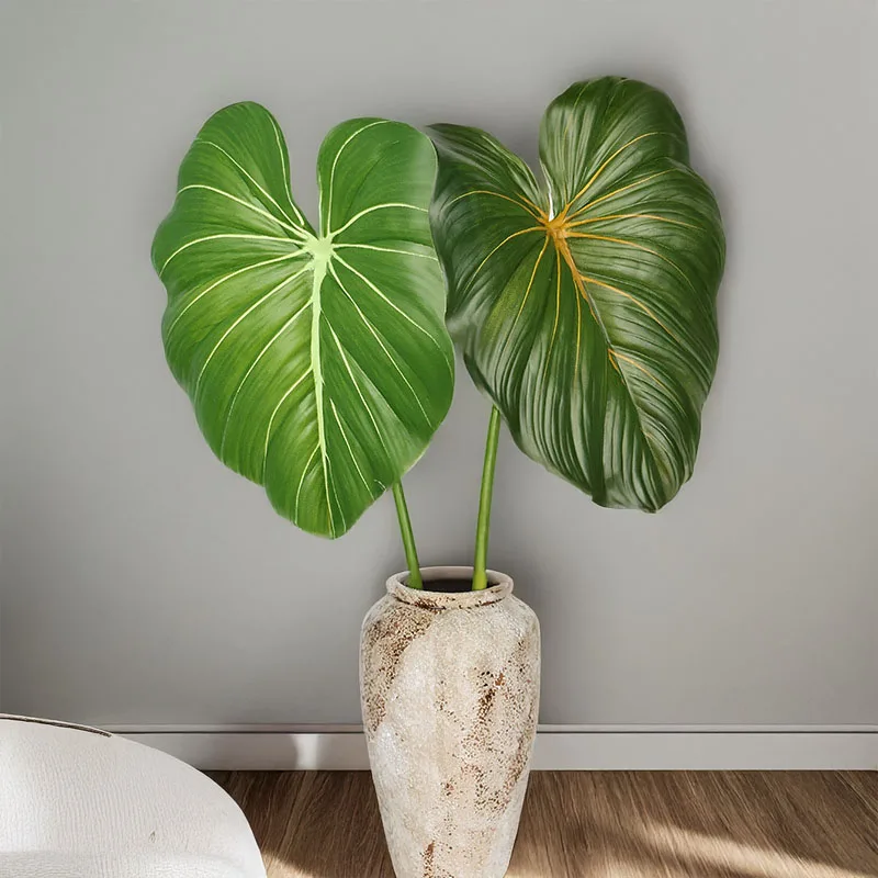 80CM Artificial Drip Guanyin Green Plant Taro Leaves Green Velvet Micro Landscape Home Flower Arrangement Floral Decoration