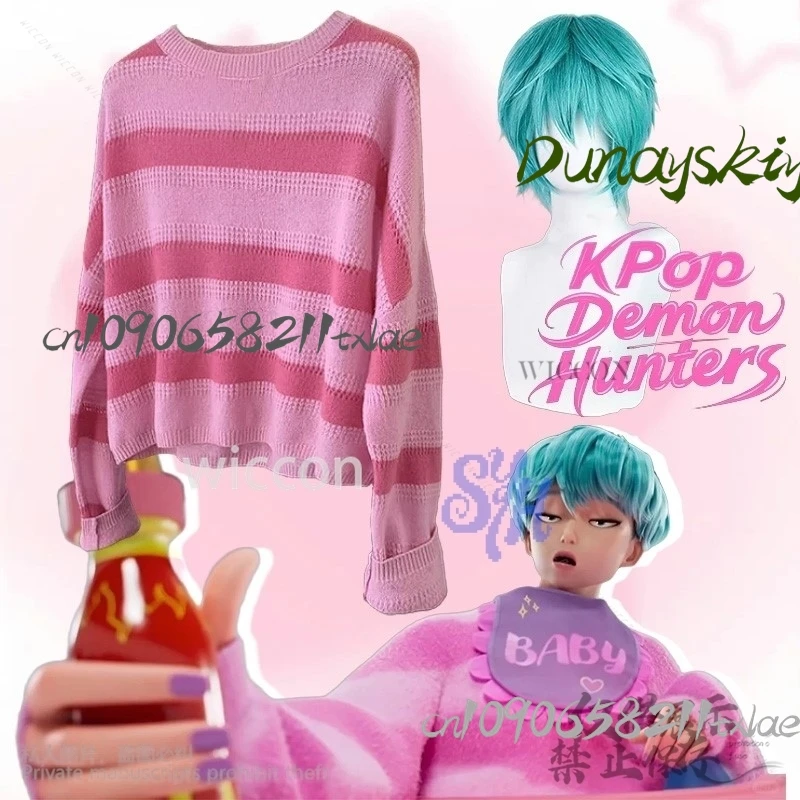 

Huntrix KPop Demon Hunters Saja Boy Cosplay Kpop Group Idol Anime Costume Pink Stripe Uniform Jirai Kei Suit Wigs Halloween