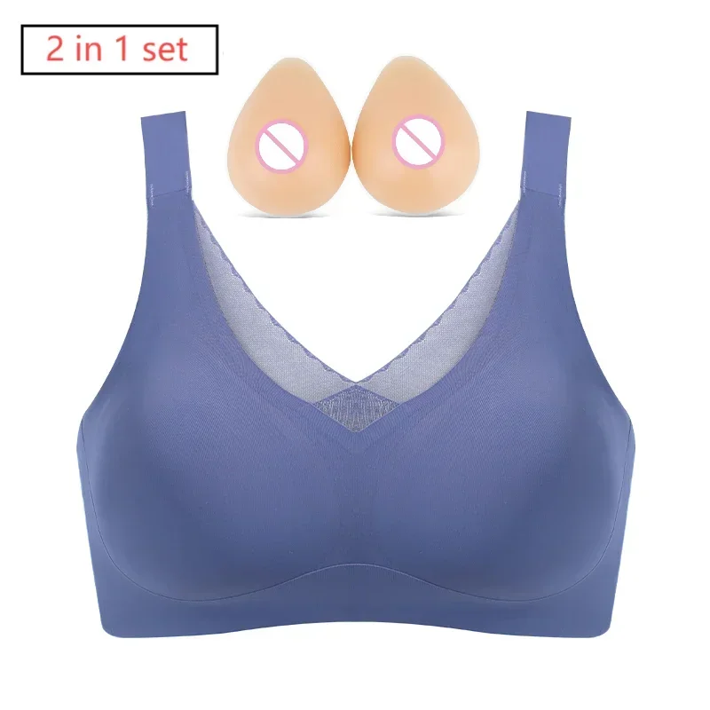

Bra and Silicone Breast Seamless Underwear Waterdrop Shape Breast for Mastectomy Post-surgery Women High Quality Soft Handfeel