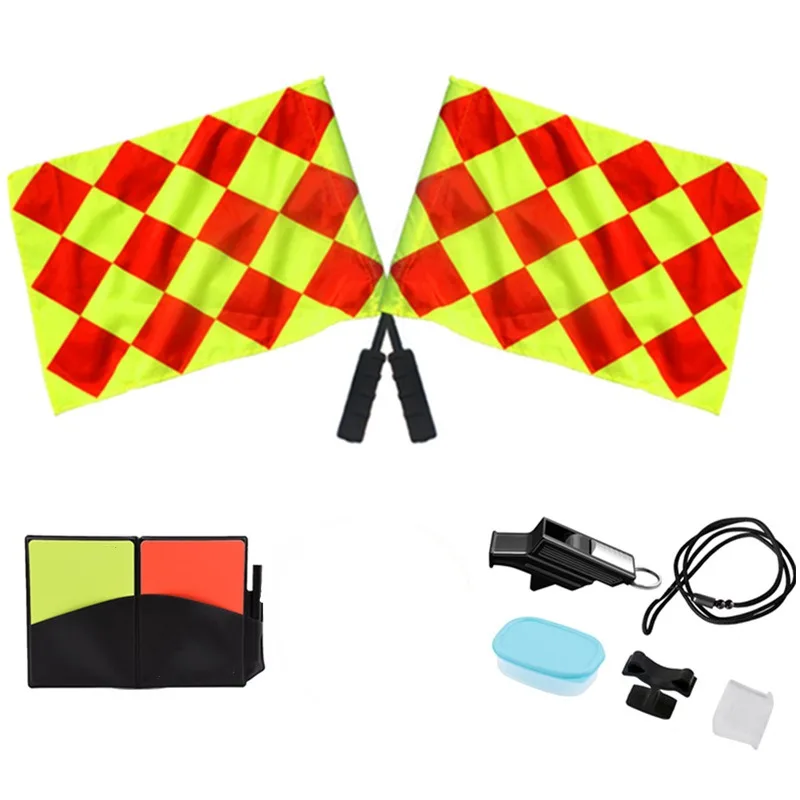 Soccer Referee Flag with Coin Whistle Red and Yellow Card Tool Professional Football Soccer Ball Match Referee Equipment Kit