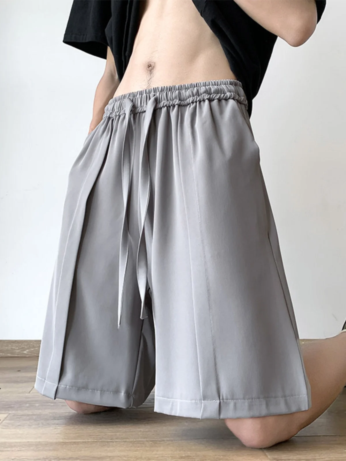 

Ice Silk Men's orts Casual Loose Straight Leg Summer 2024 New Cleanfit Spor Five-Quarter Length Faionable Teenage Wear