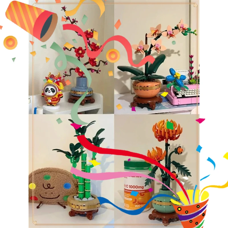 

2025 NEW Bouquet Orchid Bamboo Chrysanthemum Plum Blossom Building Blocks DIY Flowers Toy for Kid Adult Gifts Home Decorations