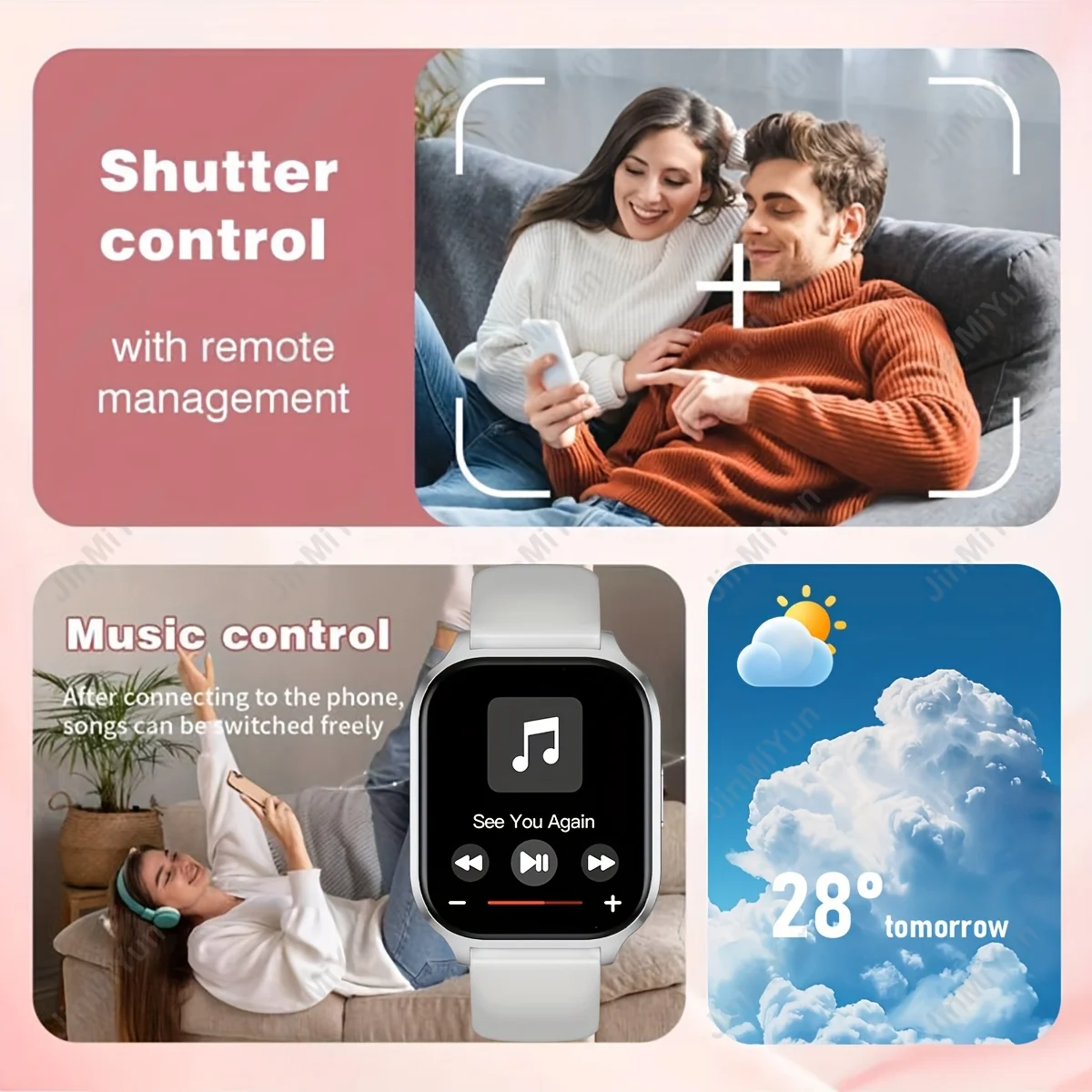 Smartwatch con Schermo Quadrato Touch da 2,01 Pollici, Chiamate, Contapassi, Contacalorie, Ricarica USB, Sveglia per iPhone e Android