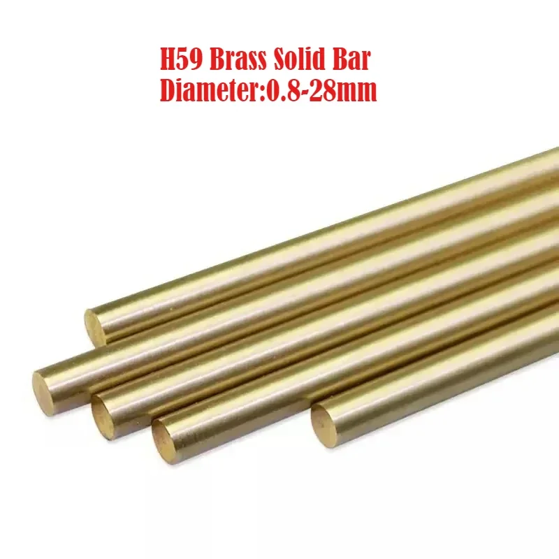 Diameter 0.8-28mm H59 Brass Round Bars Solid Rods DIY CNC Lathing Metal Bar Customizable Length100-500mm