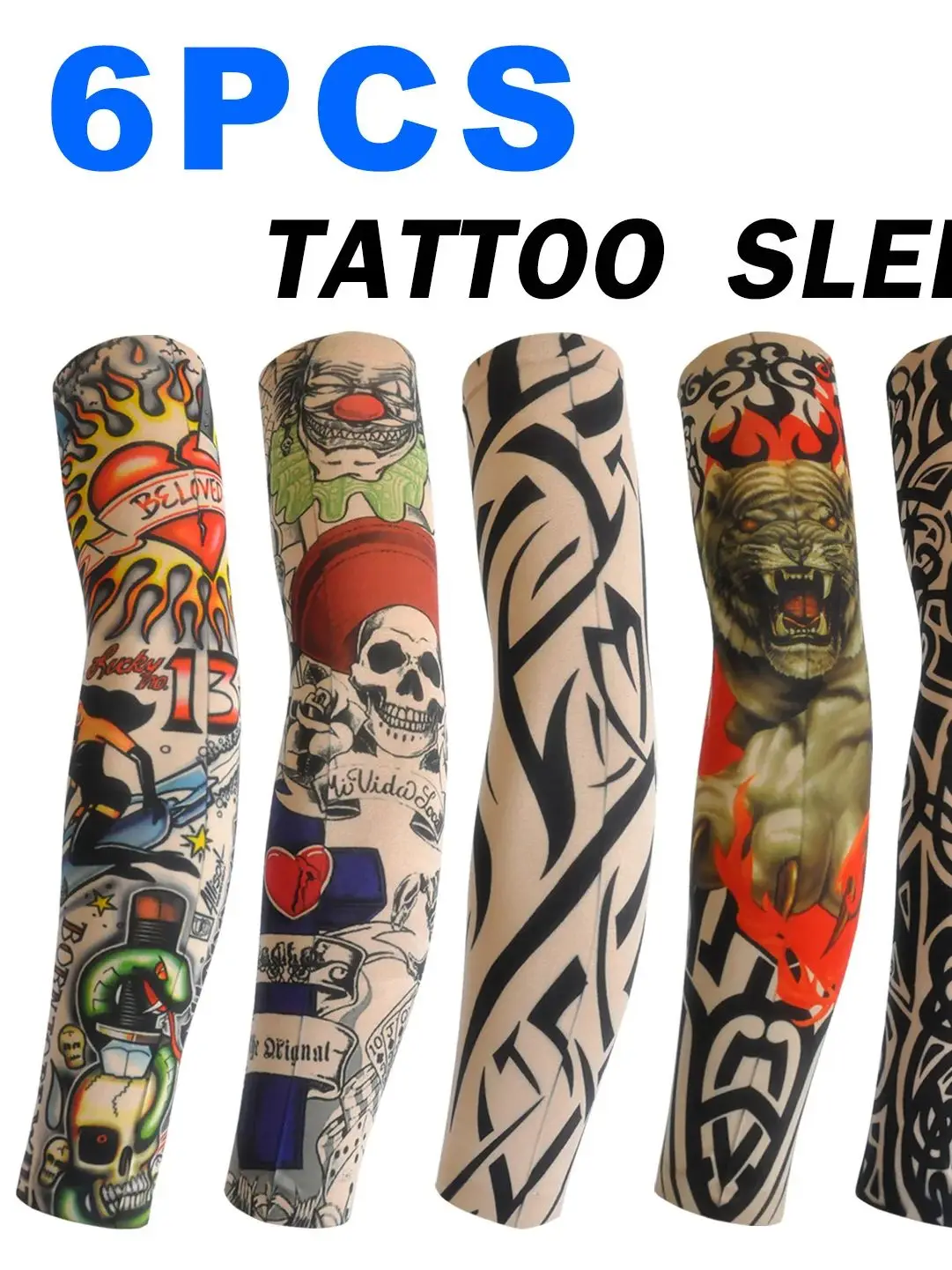AliExpress 6 PCS Tattoo Sleeve for Men Women Anti-Sunburn Sleeve Elastic Outdoor Nightclub Cycling Arm Cover Party Cycling Tattoo Sleeve