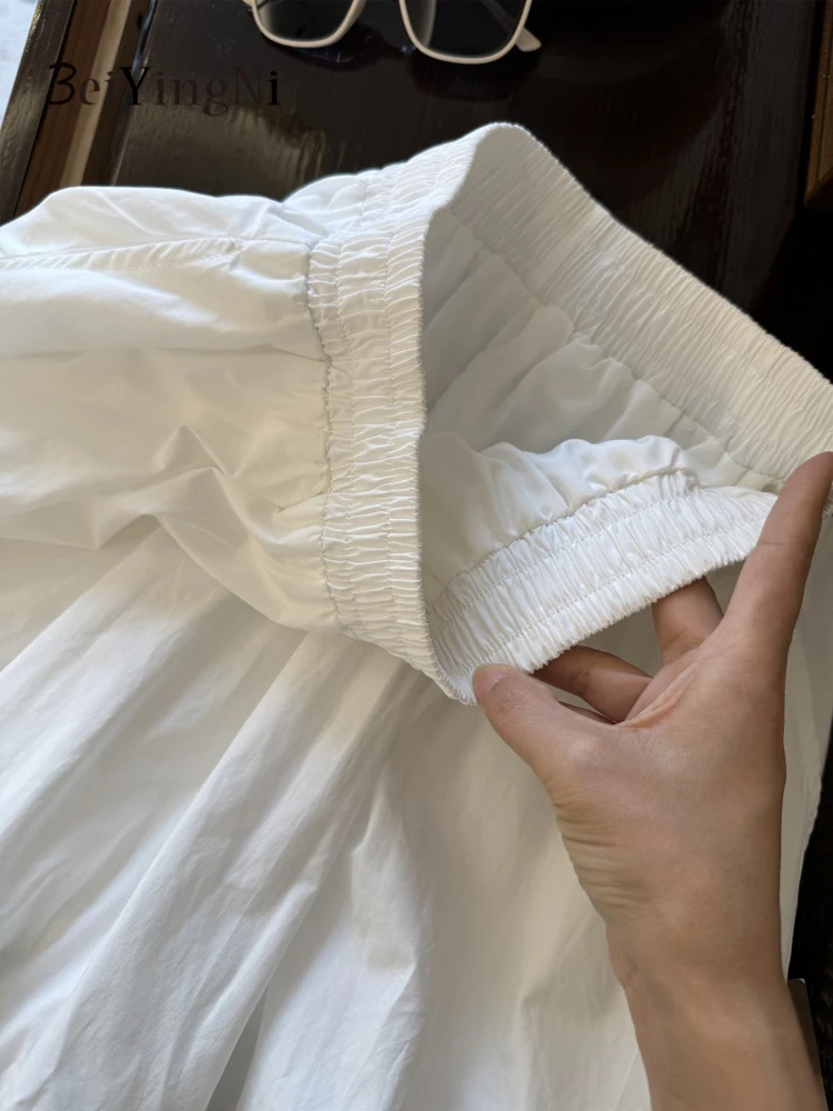 Beiyingni Damskie Mini Spódniczki Bud Jednolity Kolor Koreański Kawaii Biała Krótka Spódniczka Tutu w Kształcie Litery A Dziewczęca Styl Preppy Uliczne Kieszenie Faldas