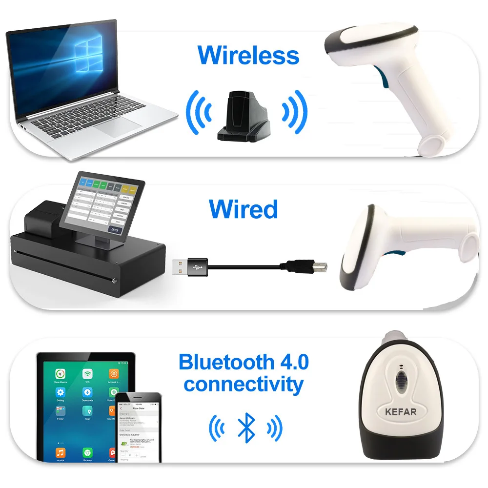 Bluetooth QR Barcode Scanner KR-6802 Wireless 1D 2D Scanner USB Wired Handheld QR Reader For IOS Android Windows Mobile Payment