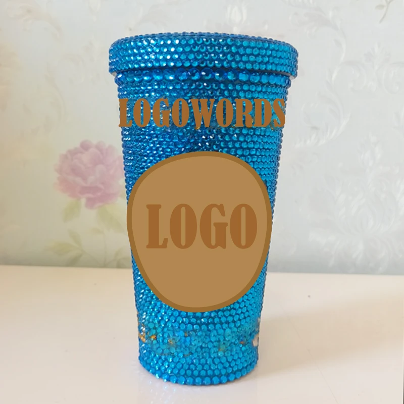 Luxury Rhinestone-Studded Stainless Steel Straw Cup Sparkling 500ml Thermos Glass Rhinestones Water Bottle Fashion Coffee Mug