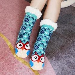 Fuzzy thermal Socks Women Winter Funny Cat Dog Cute Kawaii Non Slip Cartoon Sleeping Soft Comfy Female Floor Slippers Sock