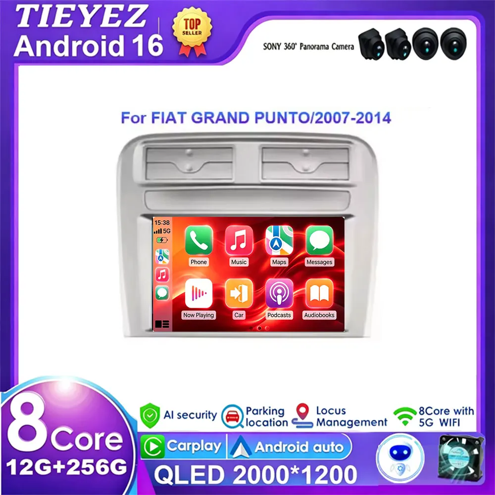 Car Radio Android 16 For FIAT GRAND PUNTO/2007-2014 Multimedia Video Player Navigation GPS Auto Carplay 4G WIFI  BT