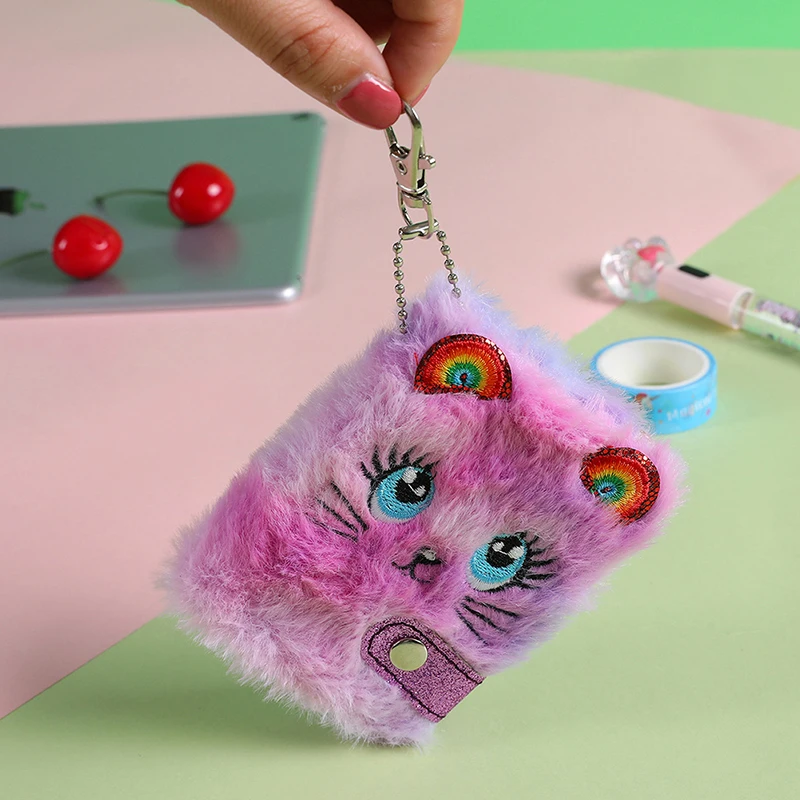 Блокнот плюшевый с милым котом для девочки, подвеска-брелок, блокнот с пушистыми кошками, ежедневник-планировщик, журнал, новинка, подарок для девушки, студенческие принадлежности