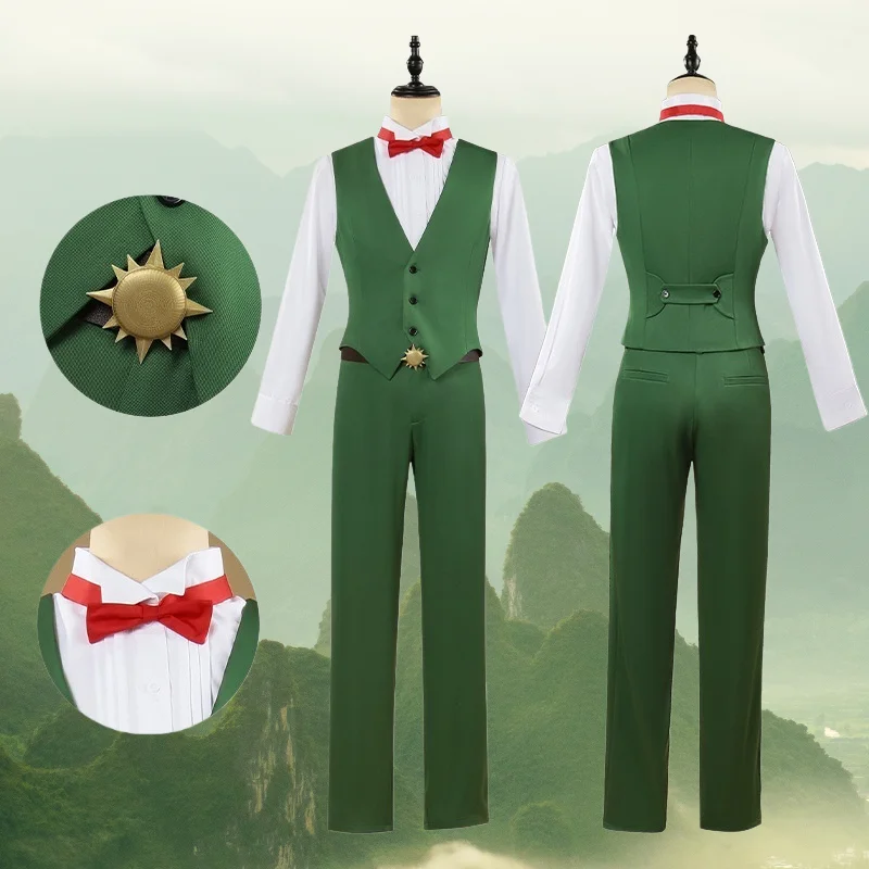 

Anime Escanor Costume Cosplay White Shirt Green Suit with Accessories Full Set Role Play Outfit for Men Halloween Carnival Party