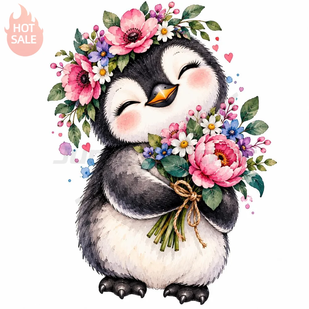 Flower Penguin Cute Floral Elements Watercolor Sticker For Car Body Waterproof UV Resistant Vinyl Decal Vehicle Accessories