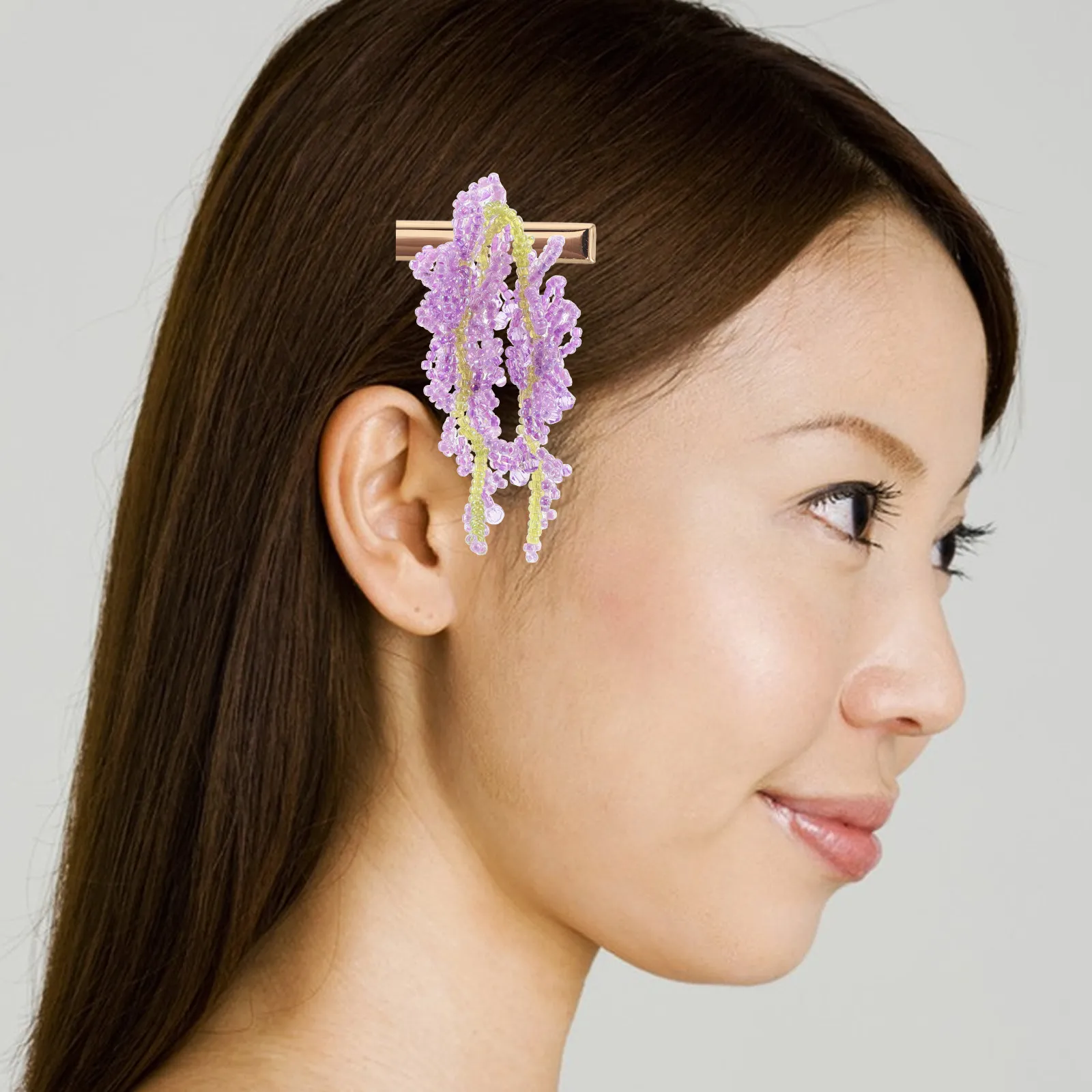 DIY Hair Accessories Wisteria Flower Tassel Clip Making Kit Realistic Floral Charm Bridal Hair Ornament for Women view 4