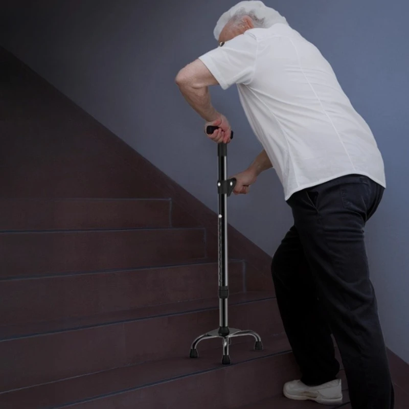 Double Handrail Support Crutches Walking Cane with LED Light Adjustable Lightweight Anti-Slip Walking Stick Walkers for Elderly