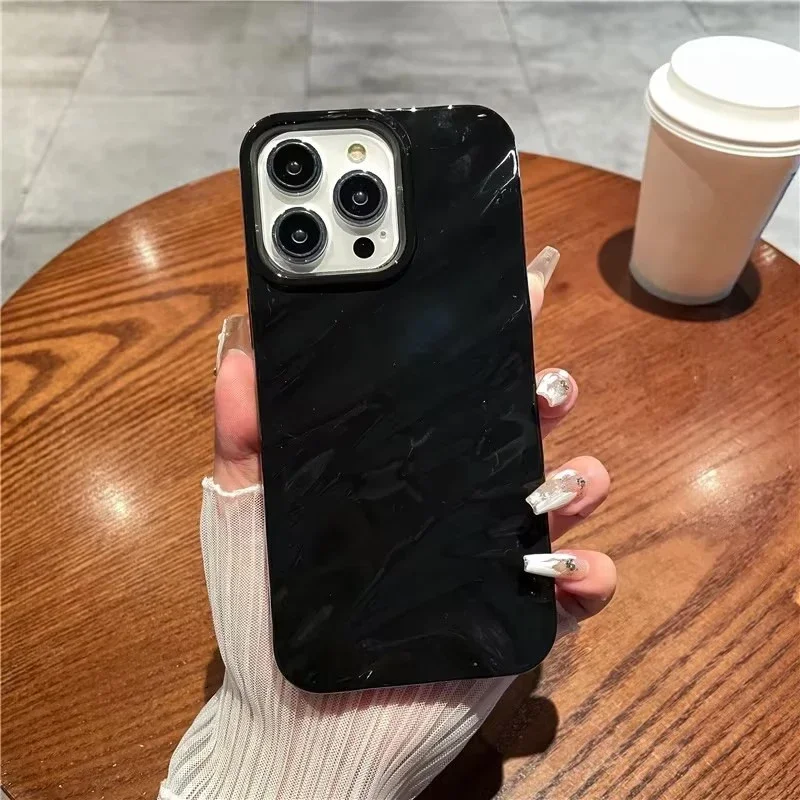 Ins Caramel Pleats Case Compatible For IPhone 16 15 11 13 14 12 Pro Max 7 8 Plus SE 2020 3D Wavy Grain Simple Solid Color Cover