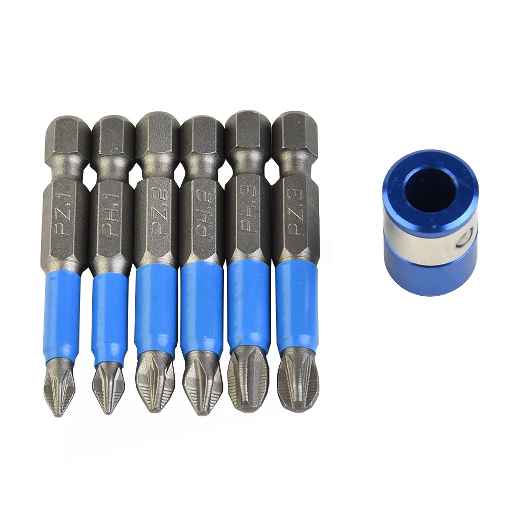 7pcs/set Non-Slip Screwdriver Drill Bit Alloy Steel PH1/PH2/PH3/PZ1/PZ2/PZ3 50mm 1/4in Hex Shank Universal Magnetic Ring