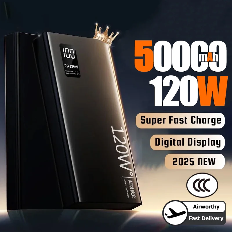 

120 Вт 100000 мАч Power Bank высокой емкости с быстрой зарядкой Powerbank Портативное зарядное устройство для iPhone Samsung Huawei 2025