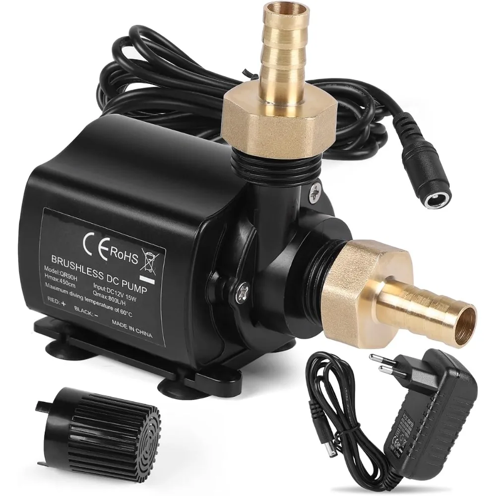 Bezszczotkowa pompa wodna DC12V 800L/H, przenośna pompa obiegowa z mosiężnym złączem, cicha mini pompa zanurzeniowa do systemu chłodzenia i obiegu wody w akwariach.