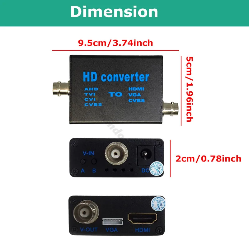 Analog Signal Video Converter CVBS TVI AHD CVI to HDMI VGA CVBS Digital 4 in 1 Video Adapter for CCTV Surveillance Camera