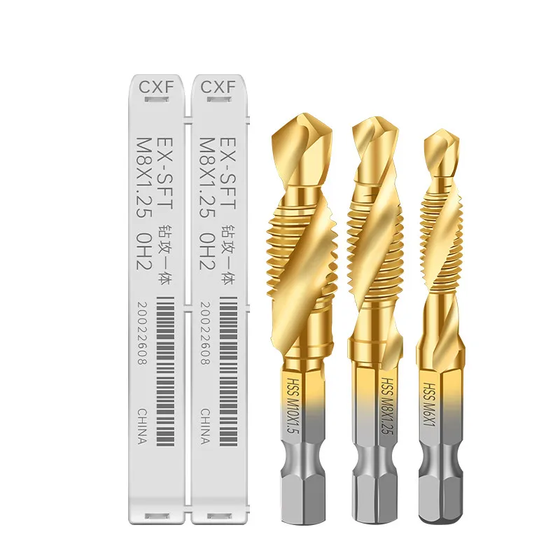 Titan-beschichteter Maschinengewindebohrer – integrierter 3-in-1-Gewindebohrer-Set, Größen M3 M4 M5 M6 M8 M10 – Detail 7