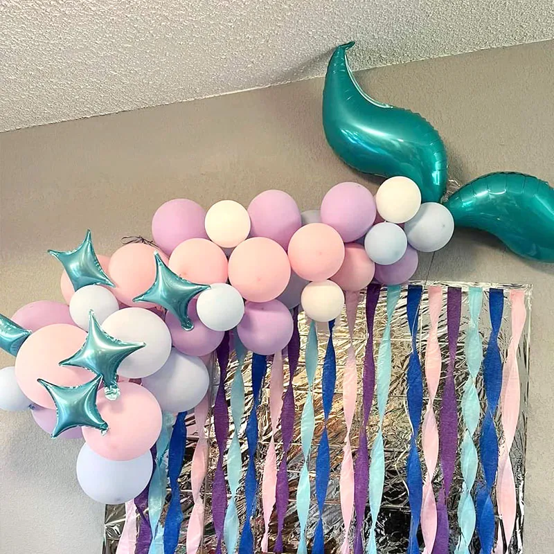 87pcs Mermaid Balloon Garland Arch Kit Purple Blue Balloon With Sea Shell Mermaid Tail Little Mermaid Birthday Party Decoration