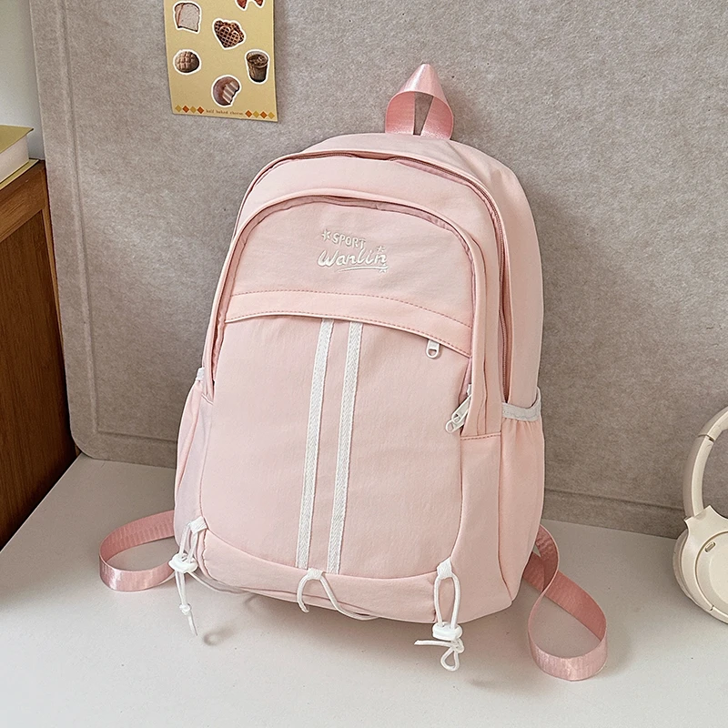 High Quality Simple Causal Versatile Fresh Backpacks Solid Zipper Large Capacity Multiple Pockets Schoolbags for Women 2025 New