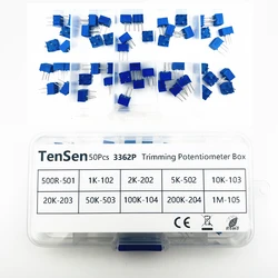 50pcs/lot 3362P Multiturn Trimmer Potentiometer Kit High Precision 500R-1M Variable Resistor With Free Box electronic diy kit