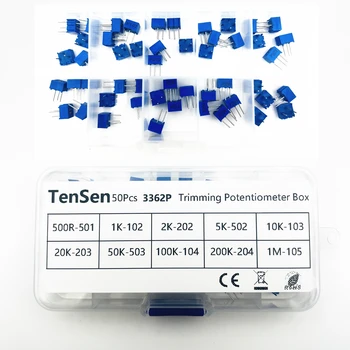 3362P 멀티턴 트리머 전위차계 키트, 고정밀 500R-1M 가변 저항기, 무료 상자 전자 DIY 키트 포함, 50 개/로트