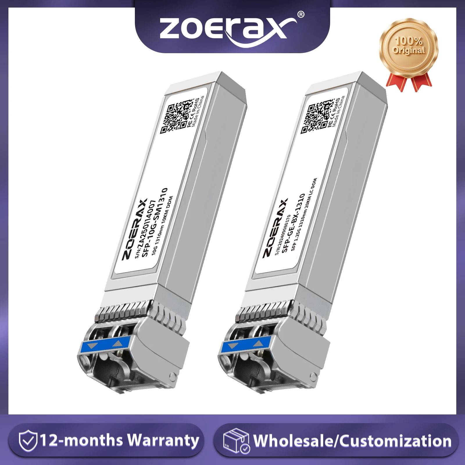 

ZoeRax 10/1.25G SFP+ Single-Mode LC Duplex Transceiver Module 1310nm 10km DDM Fiber Optic Module for Cisco/TP-Link/other brands