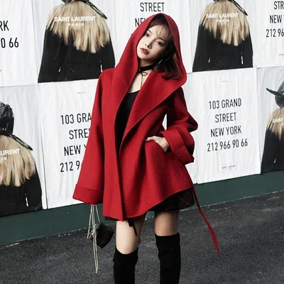 

Ruibbit Autumn Winter Women Harajuku Goth Hoodie Sweatshirt Red Coat Cloak Punk Fashion Casual Wool Coat Poncho Femme Cape