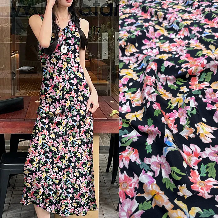 Multicolor Ditsy Floral Print Silk Stretch Crepe De Chine Fabric Mulberry Silk Material for Dresses 140cm wide blouse