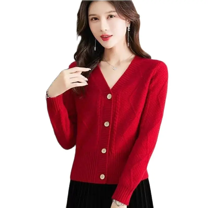 Female Korean Version High Waist Short Little Sweater Coat Women Spring Autumn With Skirt Card Waist Thin Knit Cardigan Outside.