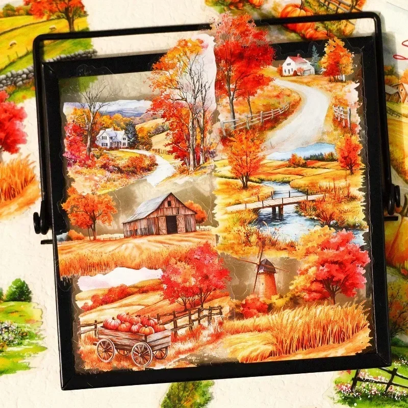 20Pcs Decoration Retro Scenery Bottom Mountain Pack Background Scrapbook PET Stickers Travel Package Stationery 145*98mm