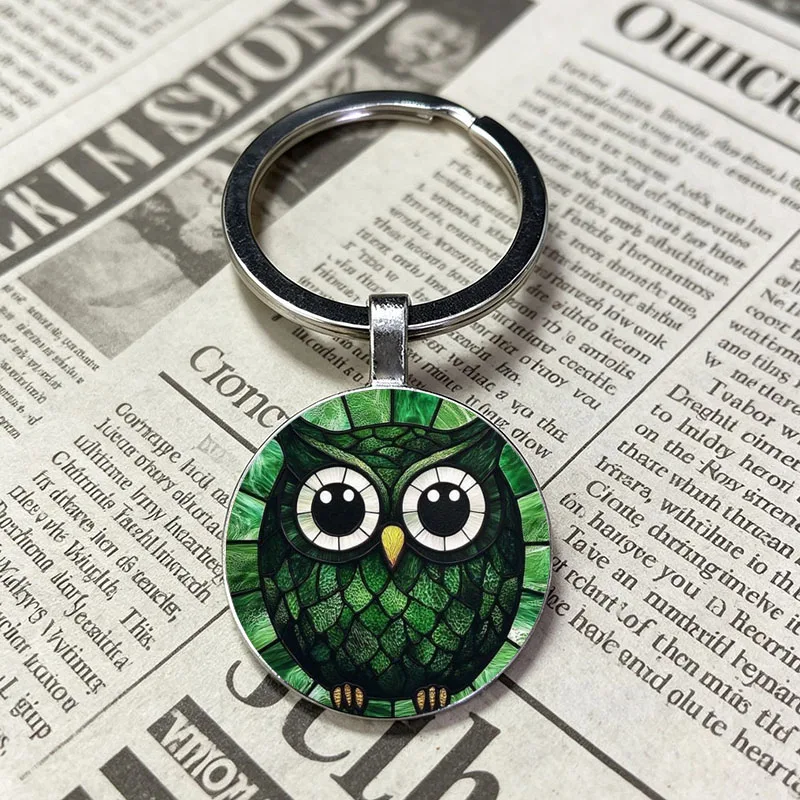 Vintage Mosaic Owl Pendant Key Holder Fashion Bag Charms Stained Glass Style  Accessory Keychain for Men Women