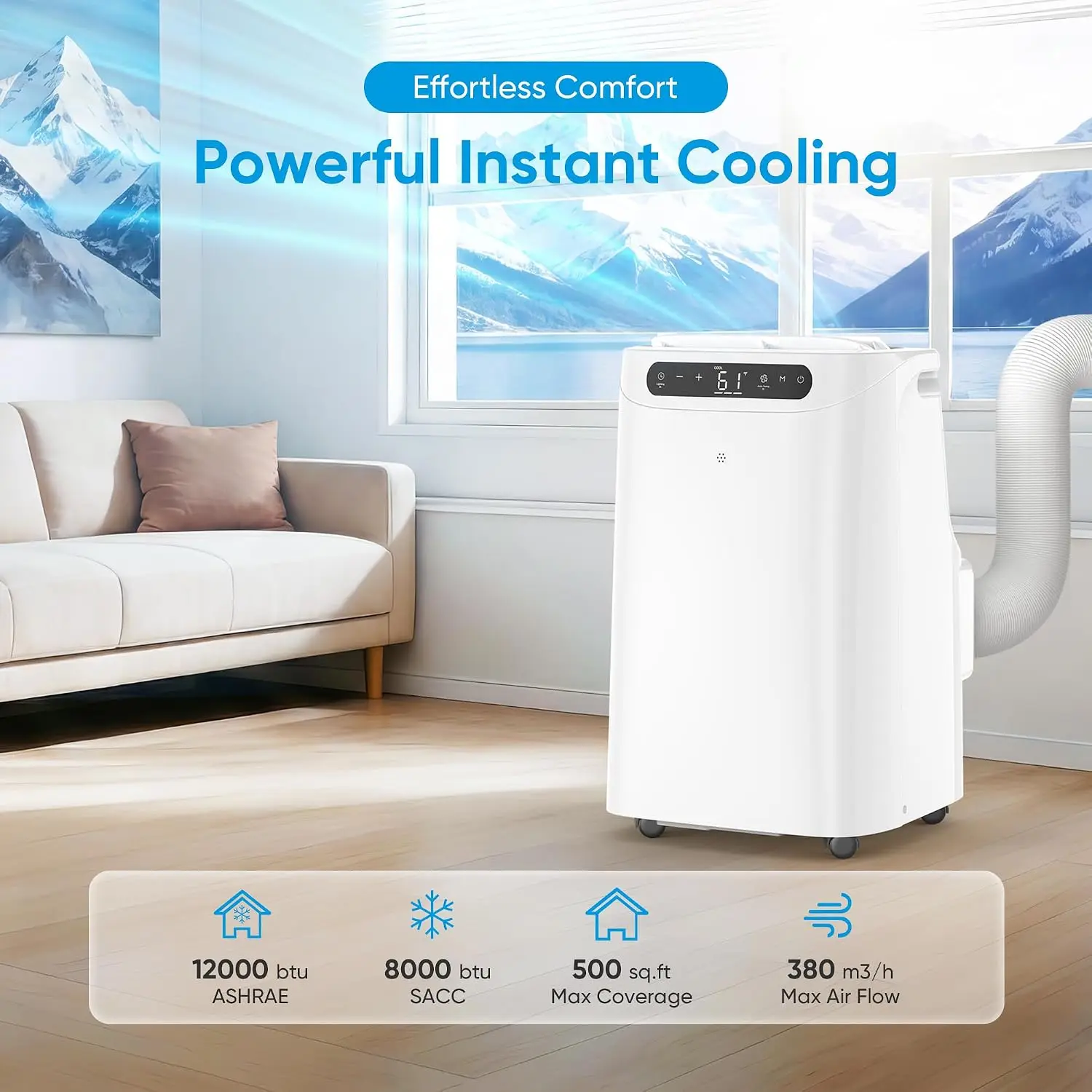 12000 BTU Portable Air Conditioners for Room Cooling up to 500 Sq. Ft, 3-IN-1 Quiet Portable AC Unit with Dehumidifier Fan, Remo