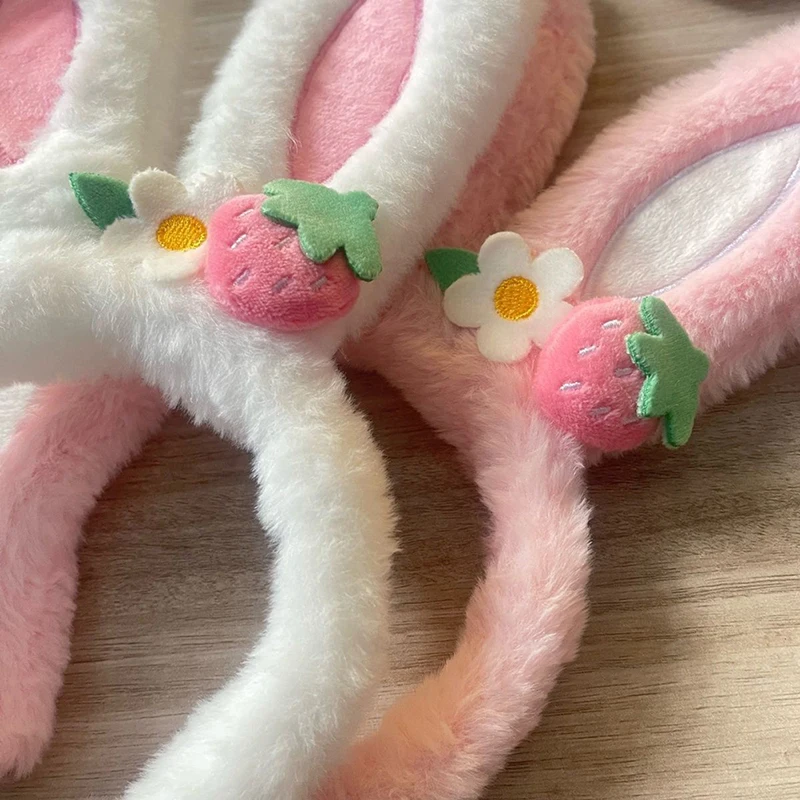 Hair Accessories Rabbit Ear Headband Cute Flower Korean Style Cartoon Hair Hoop Headpiece Strawberry Plush Hair Hoop Photograph