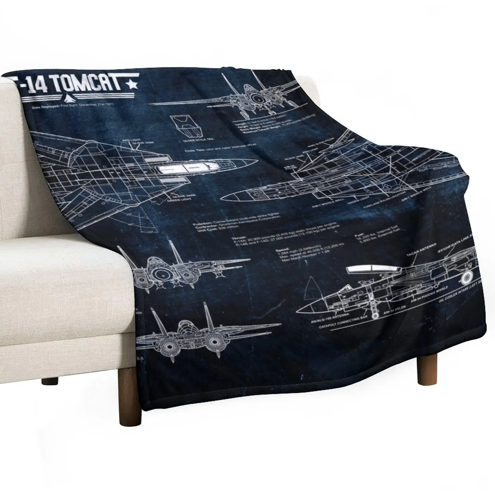

Tomcat F-14 Blueprint Tapestry USAF Navy Throw Blanket Bed covers Plaid Vintage Soft Big Blankets