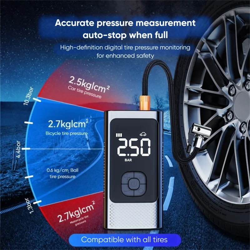 TazerApex Wireless Air Pump Portable Air Compressor Smart Digital Electric Car Air Pump for Car Motorcycle Bicycle Inflator Pump