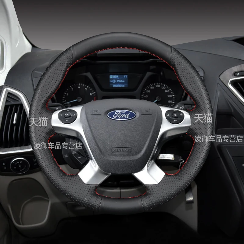 For Ford Transit Connect Grand Tourneo 13-20 Braid Non-slip Car Steering Wheel Cover DIY Black Genuine Leather Car Interior